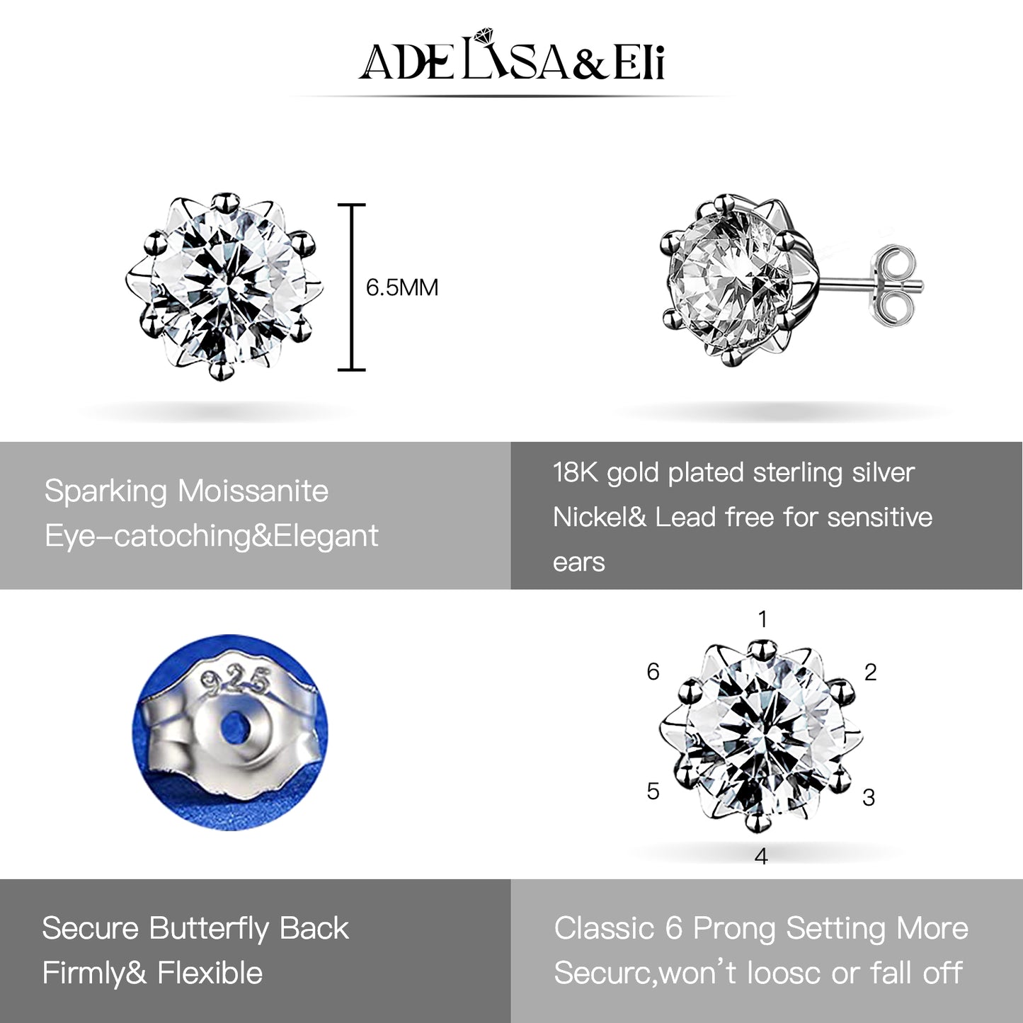 Adelisea&Eli Moissanite Stud Earrings, 1ct