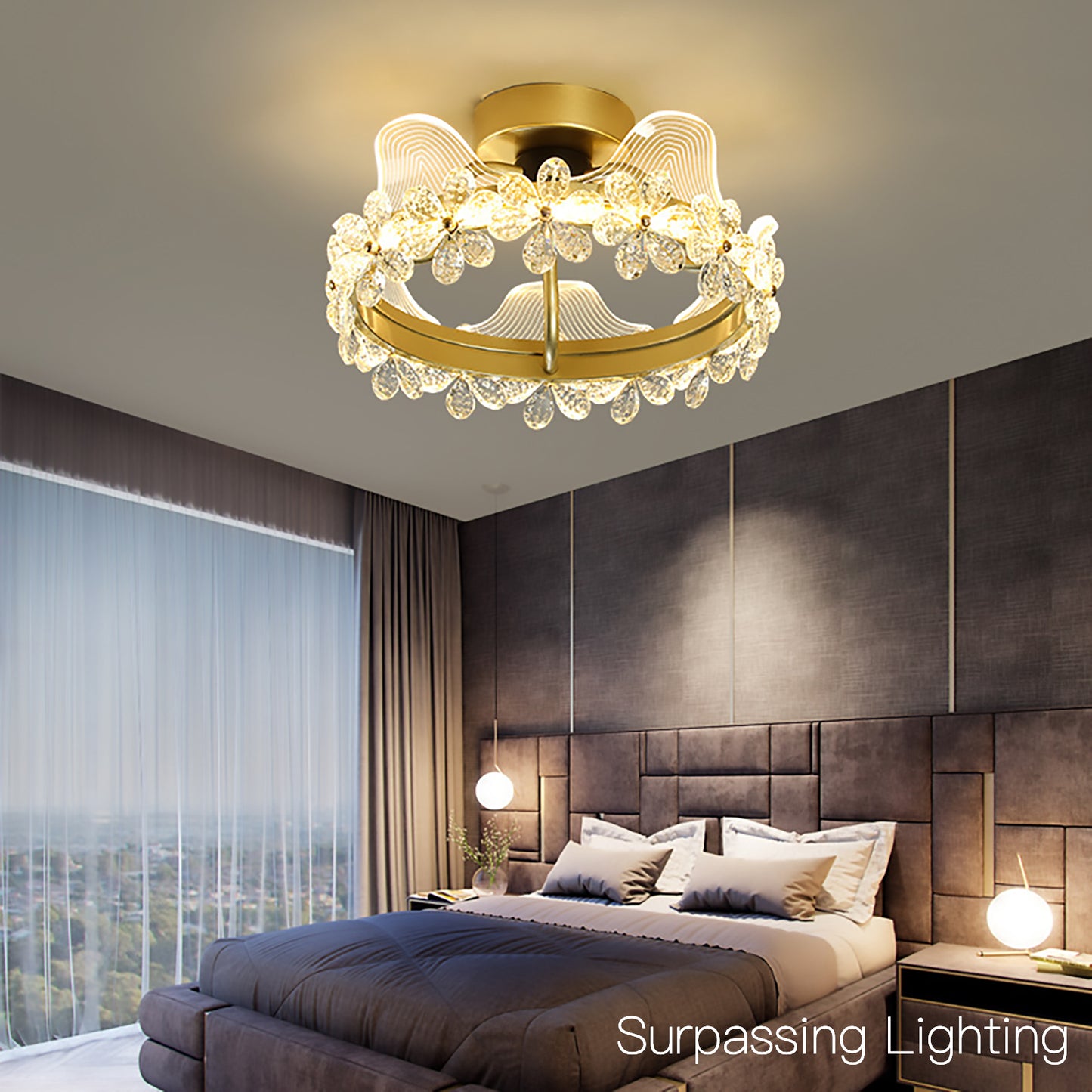 Surpassing Lighting Bedroom crystal ceiling lamp Nordic Light luxury creative personality simple